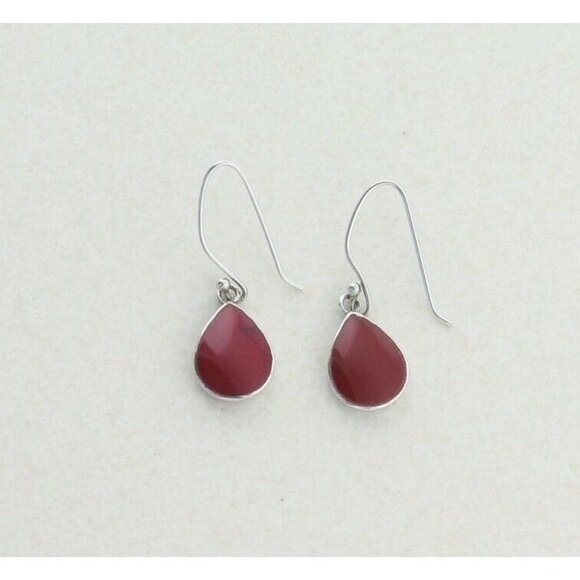 Sterling Silver Red Howlite Earrings Dangle Drop Earrings - Picture 1 of 6
